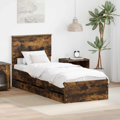 Bed Frame with Drawer Smoked Oak 75 x 190 cm Engineer Wood vidaXL (1/5)
