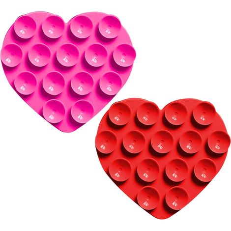 2 Ventouses Téléphone Silicone - Design Cœur Rouge et Rose - Support Adhésif Réutilisable - Étui Mobile et Tablettes - Couleur Vive (1/5)