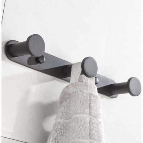 Crochet Mural Patères Porte Manteaux avec 3 Crochets En Acier Inoxydable Pour Porte-manteau, Serviettes, Chapeau Finition Noire Accessoire Toilettes Salle de Bain (1/5)