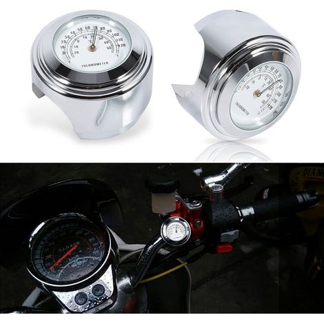 Support de guidon moto 7/8" à 1" avec thermomètre étanche, cadran de température blanc