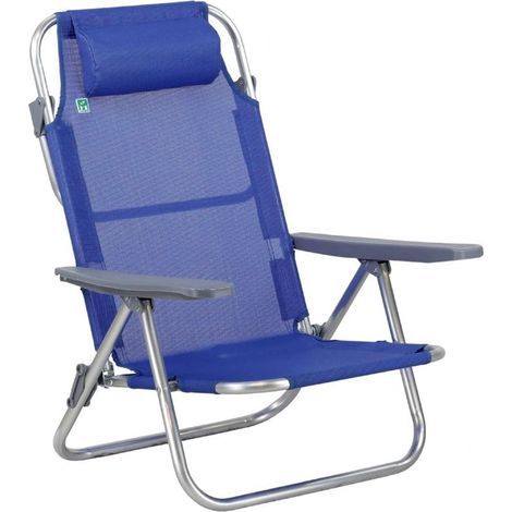 TRADE SHOP - Sedia Sdraio Spiaggina Pieghevole 5 Posizioni In Alluminio Textilene Con Braccioli Cuscino - Blu