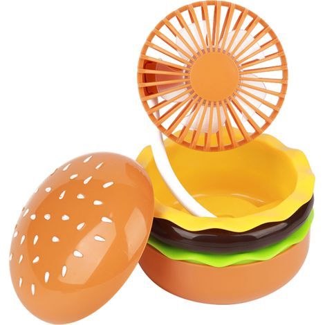 Un charmant petit ventilateur en forme de hamburger, avec miroir de maquillage intégré et rechargeable par USB. (1/4)