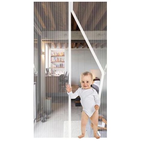 Magnétique Moustiquaire Porte,90x190cm,JIANJAIO Rideau de Porte Anti Mouche Fermeture Automatique Anti Insectes Respirant Moustiquaire pour Portes de balcon, Salon, Montage par Sans Perage,Blanc (1/4)