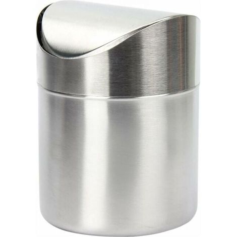 (Silver) Mini Trash can made of stainless steel with swing lid, practical for office, table, car, bedroom, YMYNY (1/4)