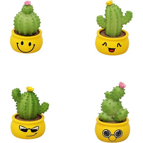 Cactus décoratif mignon en pot vert pour bureau - Lot de 4 mini plantes en pot (Mini - Joyeux, Souriant, Cool, Geek) (1/5)