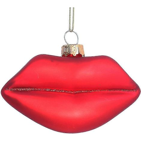 9 cm große, rote, lippenförmige Glaskugel von Gisela Graham  Weihnachtsbaumschmuck