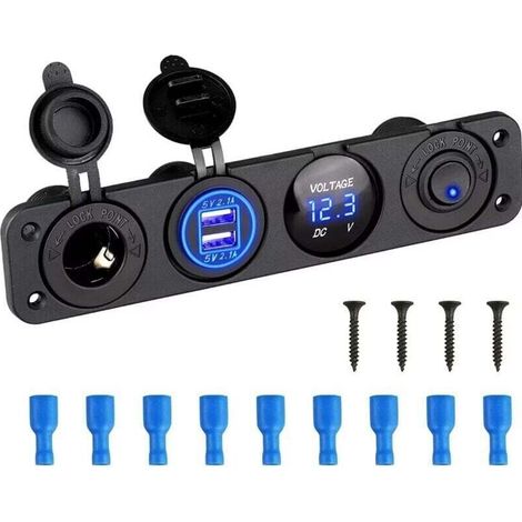 4-in-1 Marine-Schalttafel, 12V 4,2A Dual-USB-Steckdose mit LED-Voltmeter und Zigarettenanzünder - Crezuo