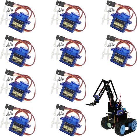 10 Pcs SG90 Servo Motor, SG90 9G Micro Servo Kit pour RC Robot Bras Hélicoptère Avion Télécommande, Kit de moteur à engrenage métallique, compatible avec Arduino