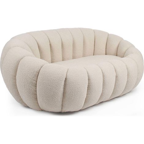 Canapé 2 Places Coquillage Bouclette "Galen" 148cm Beige (1/5)