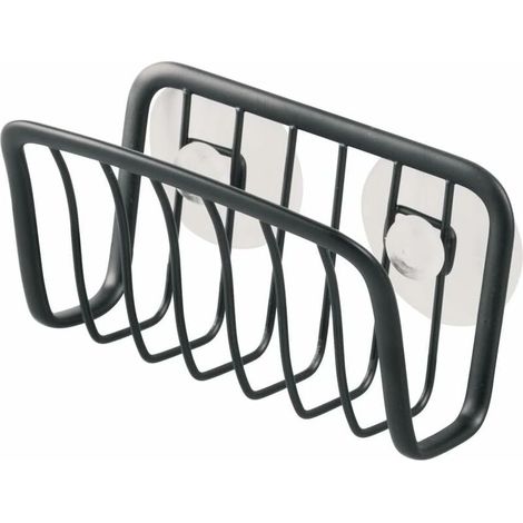 Porta spugna con ventose, piccolo organizer in metallo per lavello, per spugna e raschietto per pentole, pratico aiutante per l'organizzazione della cucina, nero opaco