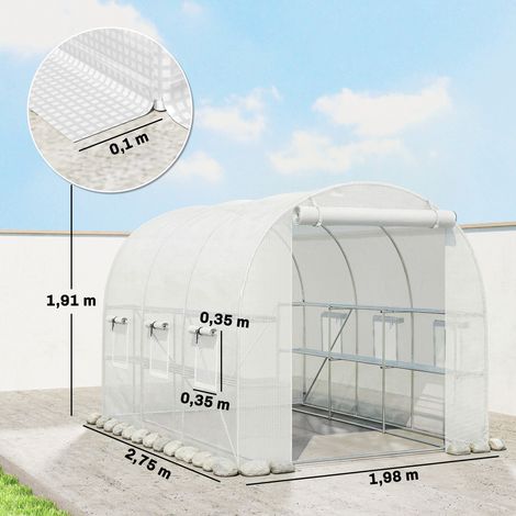 Serre d'environ 2,7 x 2 x 2 m, serre en aluminium avec étagères, enroulable, porte zippée, 6 fenêtres en filet, poteaux de support (1/5)