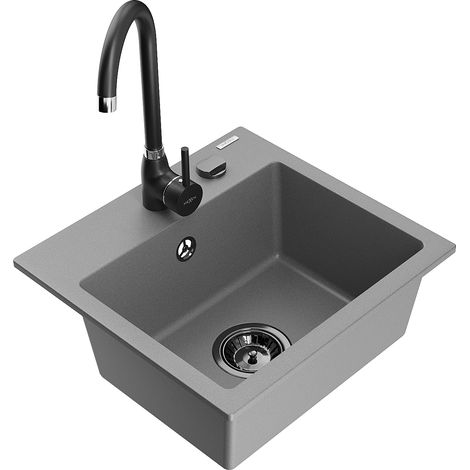 Mexen Milo lavello in granito ad 1 vasca con miscelatore Telma, grigio - 6505-71-670200-70-B (1/5)