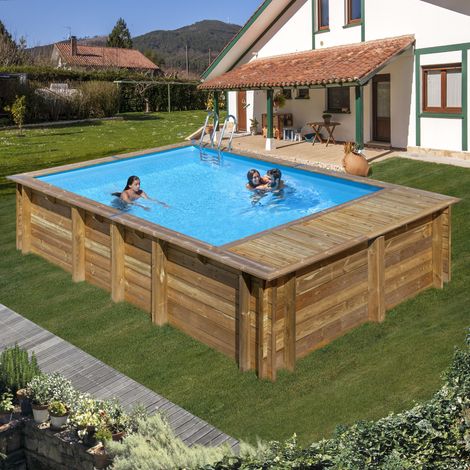 GRE – Piscine bois Evora Plus 6,20m x 4,20m x H: 1,36m – Traitement autoclave classe IV – Volume 22m³ – Installation hors sol ou enterrée