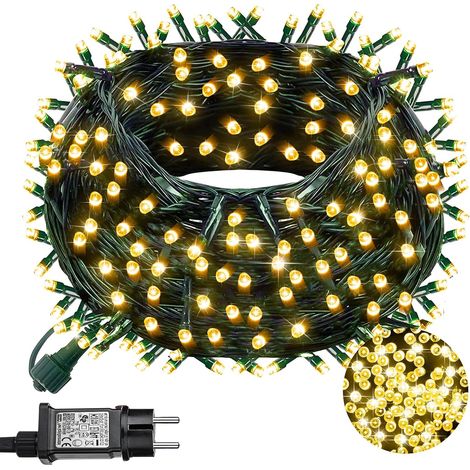 Guirlande lumineuse extérieure 23 m 200 LED, 8 modes et mémoire, pour sapin de Noël, étanche, intérieur, jardin, rideau, balcon et fête, blanc chaud (1/5)