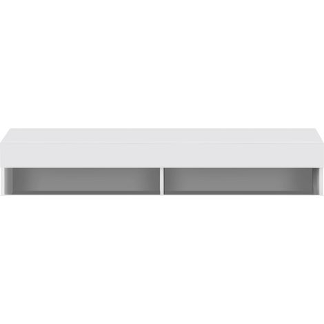 Meuble TV LED blanc avec éclairage LED intégré et espace de rangement 140x40x30,5 cm (1/5)