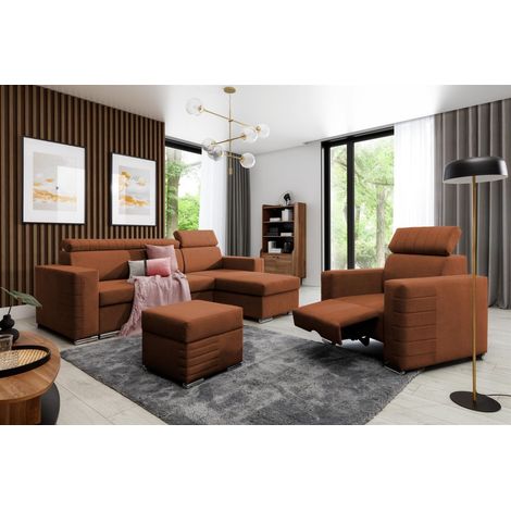 Ecksofa inkl. Hocker und Sessel CANTON Stoff Camelia Rostbraun Ottomane Rechts (1/4)