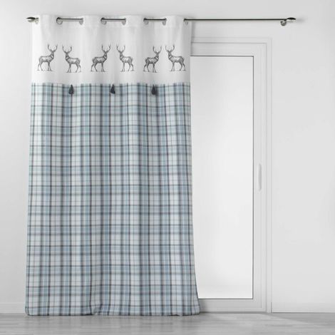 Homemaison – Rideau à œillets 140 x 240 cm en coton tissé – Motif chalet montagne – Lavable à la main – Décoration intérieure romantique (1/4)