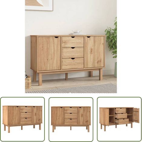 The Living Store Buffet OTTA 113,5x43x73 cm Bois massif de pin - Buffet - Meuble De Rangement - Commode - Mobilier Scandinave - Bois Massif (1/5)