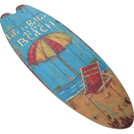 Panneau de Surf en Bois - Plaque de Planche de Surf rétro - Décoration Murale Suspendue,Bleu (1/5)