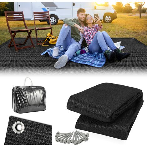 Jiubiaz Tapis de camping 250x550 cm HDPE PEHD Noir Confortable pour Repos en Plein Air