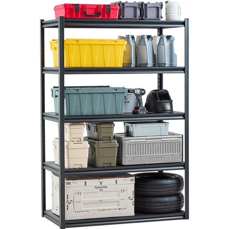 Étagère de Rangement, 1361 kg, Étagère de Garage Métallique Robuste Réglable, 5 Niveaux, 609,6 x 1219,2 x 1828,8 mm, Meuble Rayonnage de Stockage, pour Cuisine, Atelier, Sous-sol, Entrepôt, Noir (1/5)