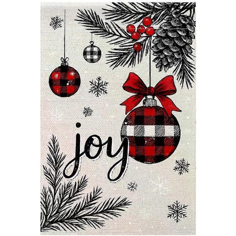 Cloche de Noël, branche de pin, drapeau de bienvenue pour jardin, décoration extérieure de cour, drapeau de maison, décorations de bienvenue (mât non inclus). (1/5)