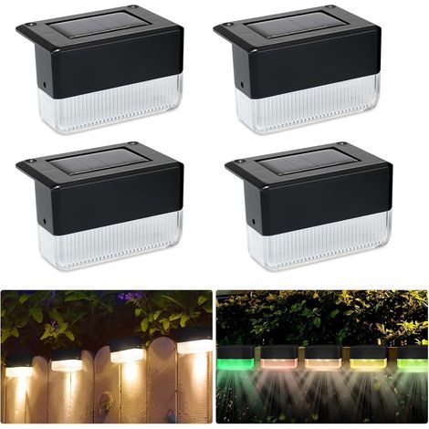 Lumière Solaire LED Extérieur avec 3 LED, Lampe Solaire Jardin IP65, 2 Modes (Blanc Chaud/Changement de Couleur) pour Balcon, Terrasse, Escaliers, Clôtures(4) (1/5)