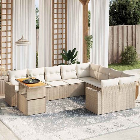 Juego de sofás jardín con cojines beige 10 pzas ratán sintético vidaXL (1/3)