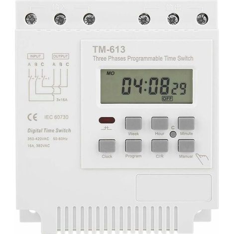 VURAHOME - Minuterie programmable TM-163 380V/50-60Hz 16A minuterie de relais hebdomadaire minuterie triphasée horloge numérique intelligente (1/4)