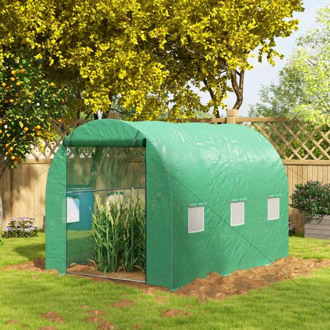 Serre Tunnel de Jardin 6m² (3x2m) - Système d'Arrosage Intégré, 6 Fenêtres + Porte Enroulable, Vert