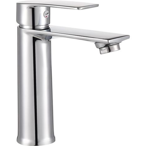 Miscelatore Lavabo Bagno Rubinetto in Ottone Cromato Monocommande Acqua Calda e Fredda Silenzioso Design Moderno Lucido (1/5)