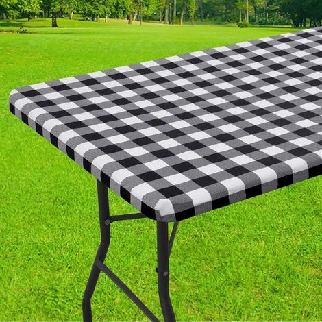mantel rectangular para picnic, mantel de vinilo laminado elástico e impermeable, acampar y uso al aire libre (Negro + Blanco, 75183 cm) (1/5)