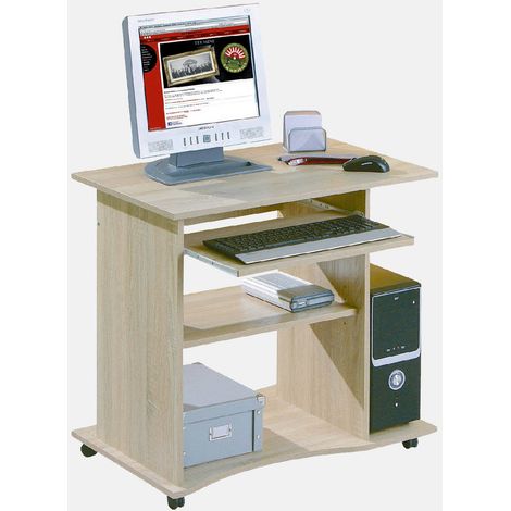 Dmora Mini oficina con ruedas laminadas acabado roble, con embalaje reforzado