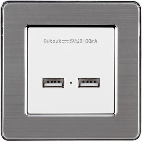 Prise Murale Double Usb Panneau Acier Inoxydable Protection Surtension Charge Sécurisée Pour Maison Bureau 1 Pièce (1/5)