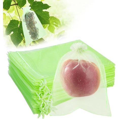 Lot de 50 sacs protection fruits organza vert 20x30cm cordon serrage légumes (1/5)