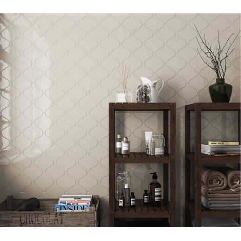 Carrelage mural faïence effet graphique SCALE ALHAMBRA arabesque 12x12cm Arabesque / Lanterne 12x12cm Greige (gris/beige) - Brillant - boîte  cfc8c0 (1/2)