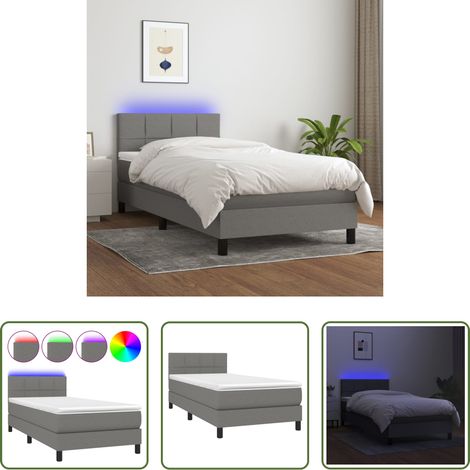 Matratze -  Boxspringbett mit Matratze & LED Dunkelgrau 90x200 cm Stoff (1/5)
