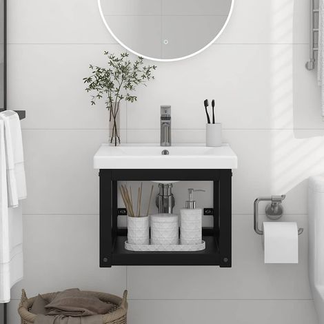 vidaXL Cadre de lavabo de salle de bain mural Noir 40x38x31 cm Fer (1/5)