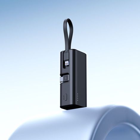 PD22,5W Ultra-Schnellladegerät, integriertes Kabel, Mini-Powerbank, tragbare Kapsel, mobile Stromversorgung, 5000mAh (Schwarz) (1/5)