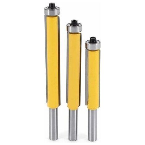 3Pcs Fraise à Copier, 8mm Tige Outils de Fraisage de Menuiserie Bricolage de Coupe avec Roulement Supérieur, Fraise à Bois Fraise Extra-longue Fraise à Raser Mèche Droite