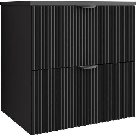 Mobile da bagno con frontale scanalato 60 cm con 2 cassetti, nero, con maniglia nera, 60 x 47 x 60 cm (1/5)