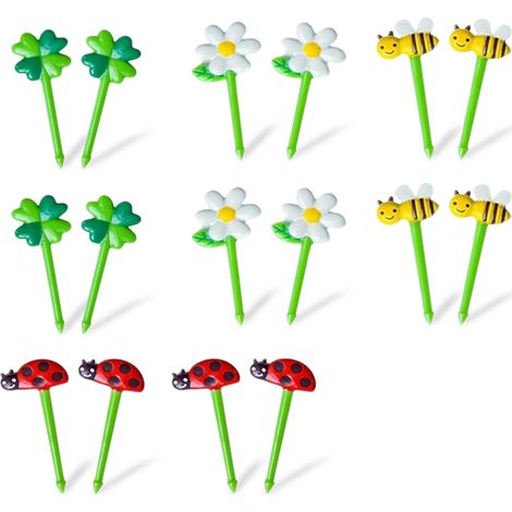 16 tenedores para fruta, diseño de animales, plástico resistente, verde, para niños y fiestas. (1/5)