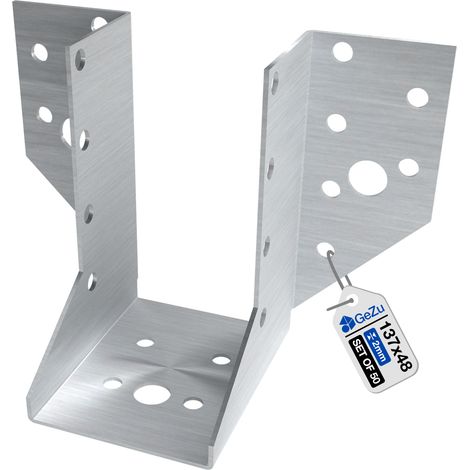 Lot de 50 Sabots de charpente 48 x 137 mm – Galvanisé – Ailes extérieures – Sabots de poutre – Connecteurs de suspension pour poutres bois – Support robuste pour charpente et pergola – GeZu Impex