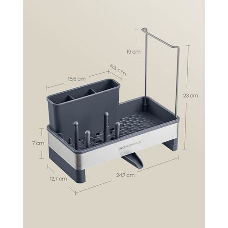 Organisateur évier de Cuisine, Porte-Accessoires pour évier avec Porte-éponge, pour Brosses, Gris Ardoise + Argent (1/5)