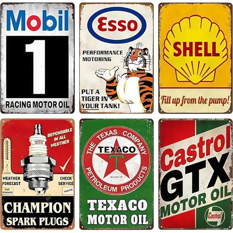 Lot de 6 plaques en tôle rétro : 20 x 30 cm - Plaque murale rétro en métal - Style vintage - Décoratives pour atelier, mur de maison, décoration de chambre ou bar (1/5)