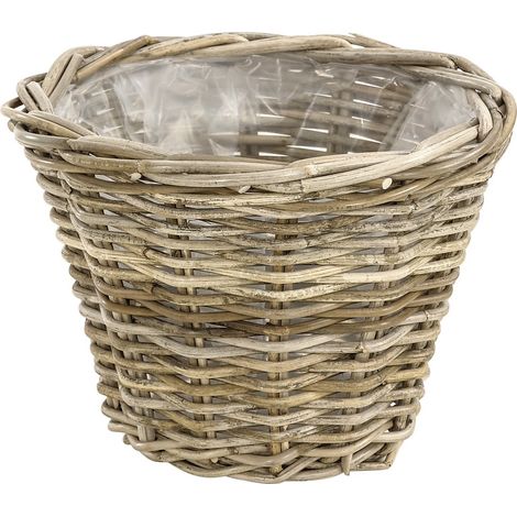 Pot de Fleurs en rotin, Ø 29 cm, Hauteur 20 cm, tressé, Gris/Marron (1/5)