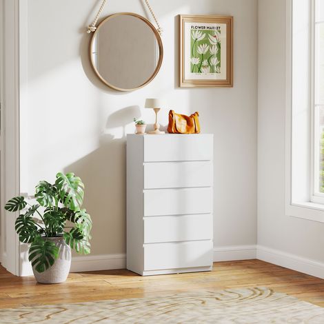 Commode commode 5 tiroirs x x blanc buffet 100 cm 34 cm 55 cm aménagement intérieur (1/4)