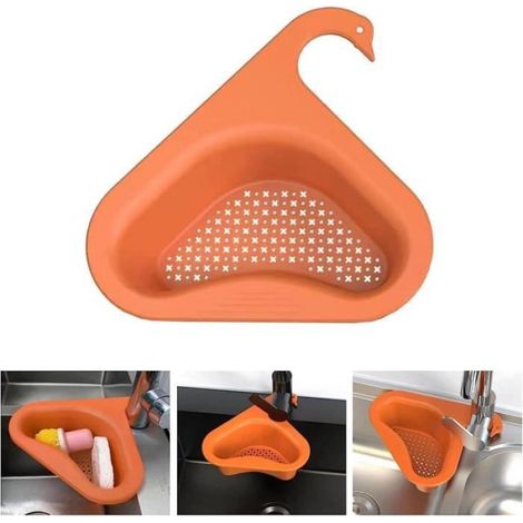 Porte Évier Triangle - 2 pcs - Support de Vidange Multifonctionnel - Couleur Orange - Plastique Blanc (1/4)