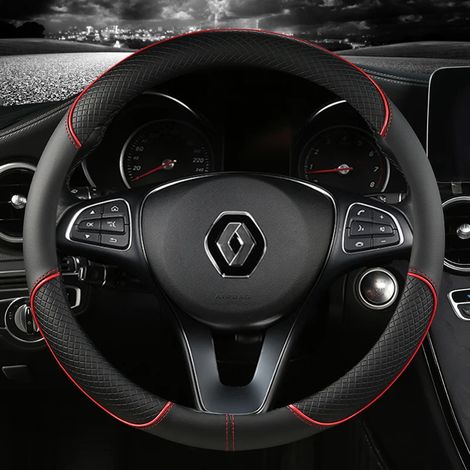 Housse de volant en cuir rouge (forme O) compatible avec Renault Scenic, Clio, Laguna 2, 3, 4, 5, Kangoo, Fluence, Megane, Trafic, Talisman, Twingo et Kaptur. (1/5)