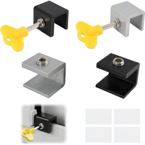 4 Pièces Verrou Baie Coulissante,Verrou Ajustable pour Fenêtre et Porte Coulissante,10mm Serrure Coulissante Sécurité Enfant,Stoppeurs de Porte et Fenêtre avec Clé Hexagonale et en Forme de Cœur (1/5)